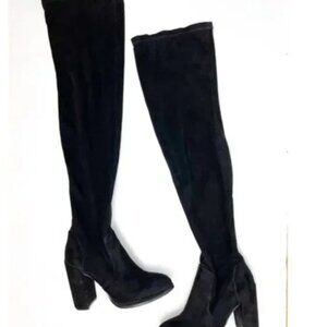 ASOS Thigh High Over the Knee Block Heel Almond Toe Suede Boots